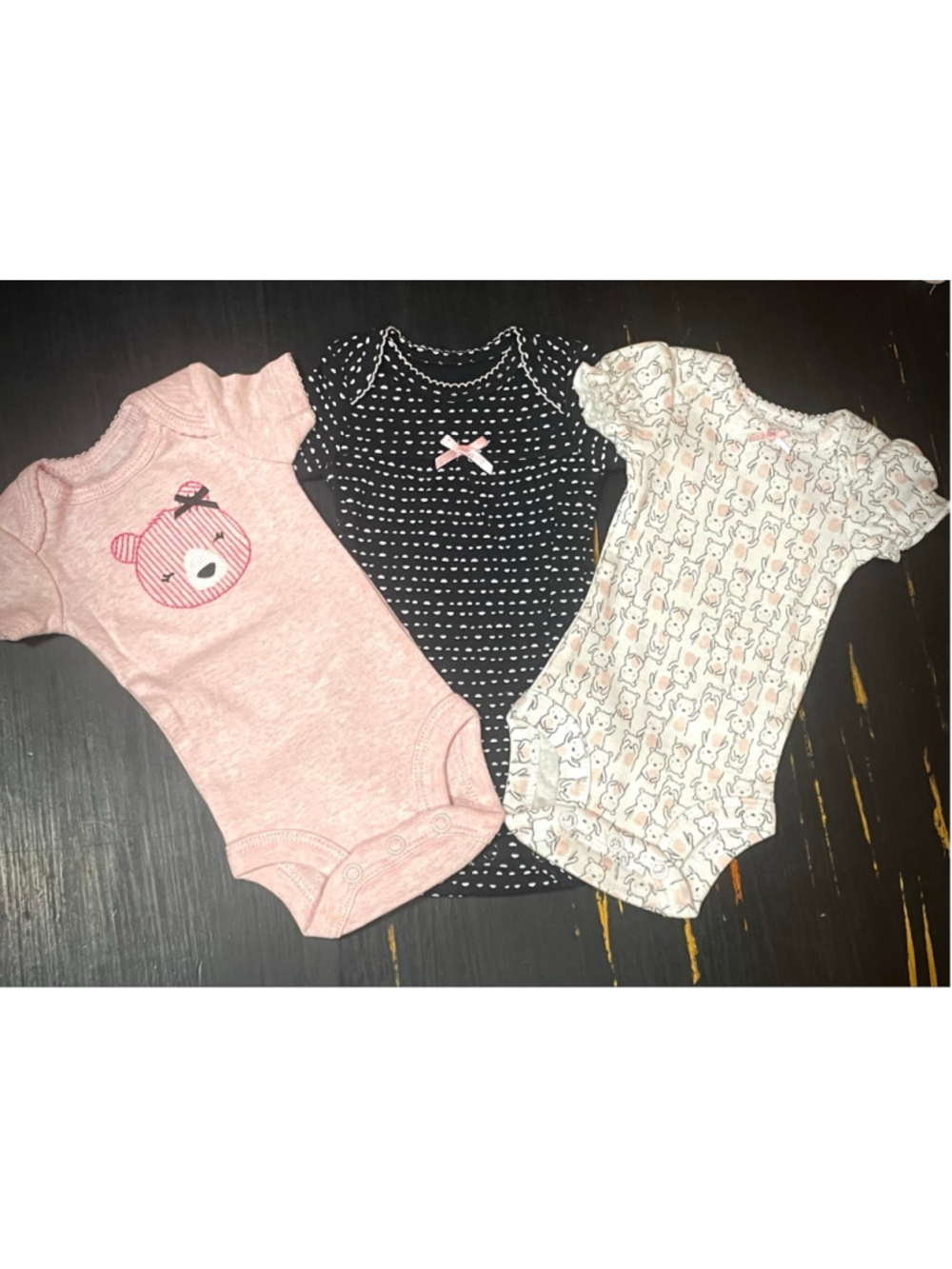 Girls Preemie child o mine Bodysuits Pink Black White Bear Print 3-Pack
